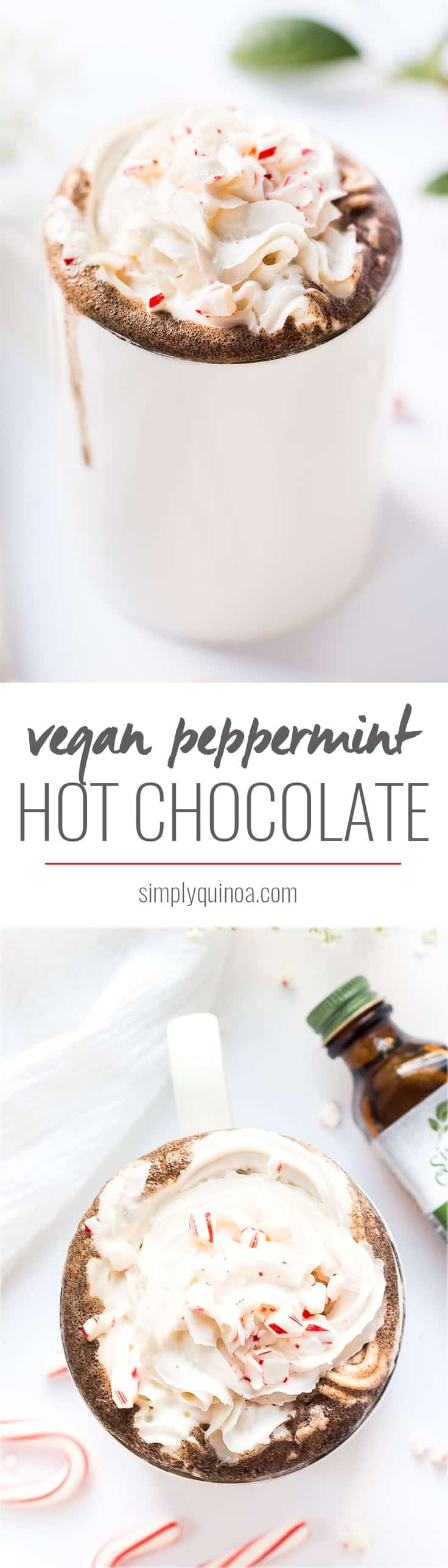 This creamy VEGAN Peppermint Hot Chocolate is so simple to make, takes just 2 minutes and is naturally sweetened!