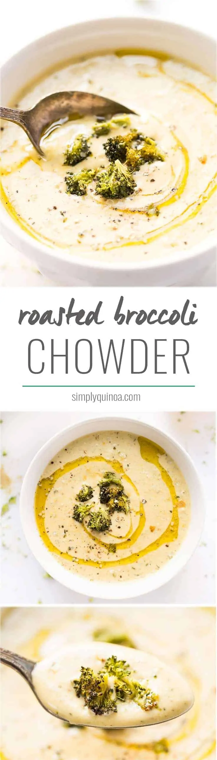 Delicious and super easy to make, this 30 MINUTE broccoli chowder is made with roasted broccoli, cashews and potatoes. Check out!