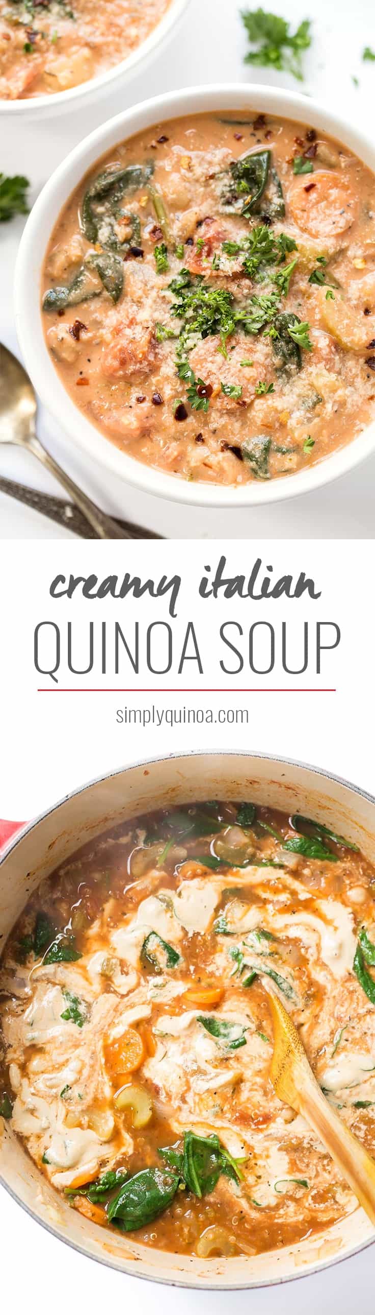 This CREAMY Italian Quinoa Soup is thick, hearty and made without any actual cream! [vegan]