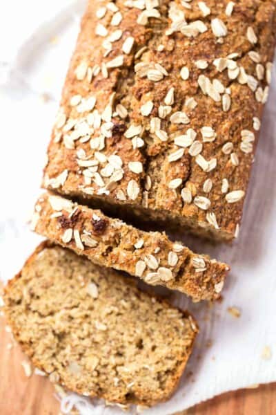 Sliced oatmeal banana bread.