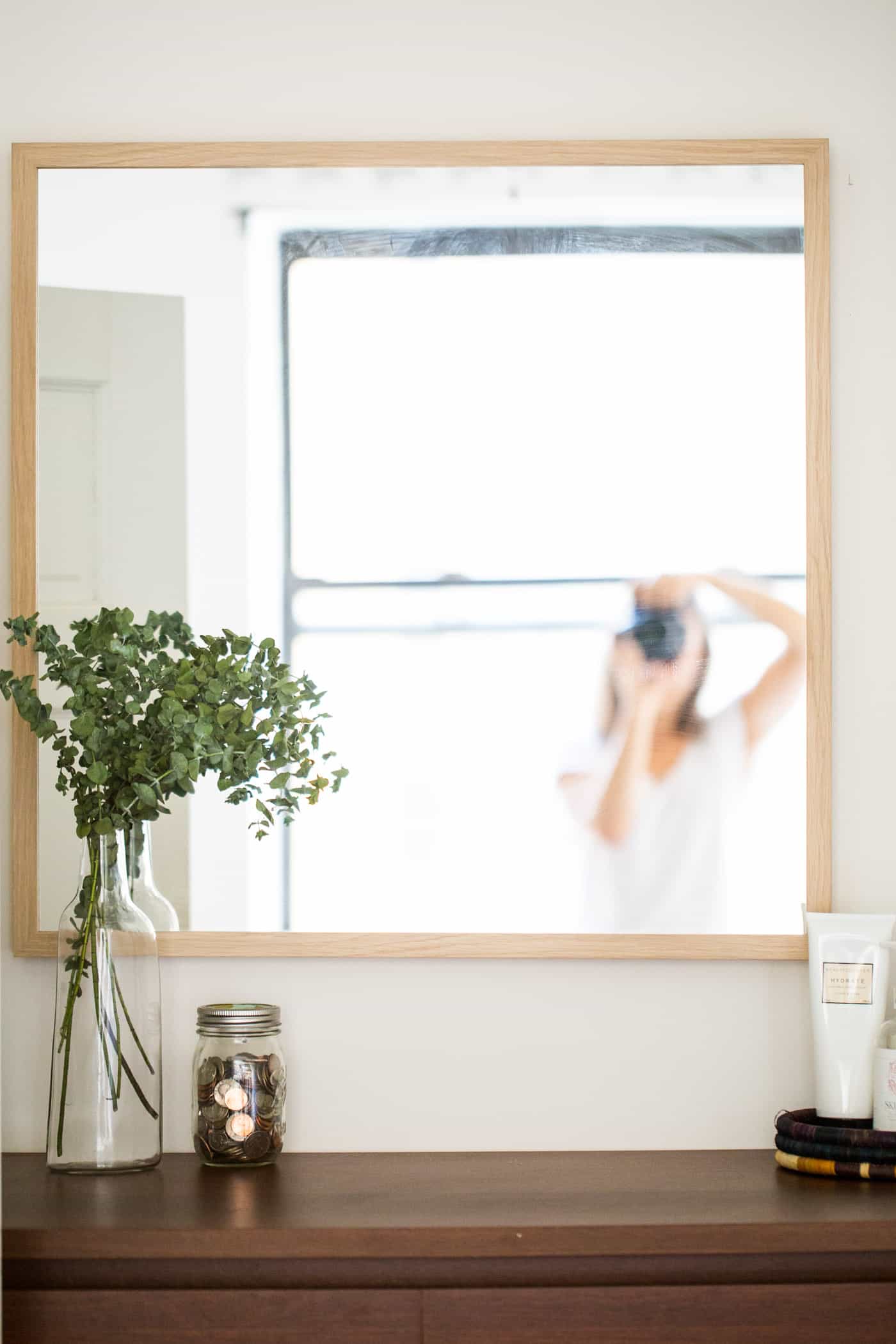 Square Mirrors from IKEA to round out this mid-century modern bedroom design!