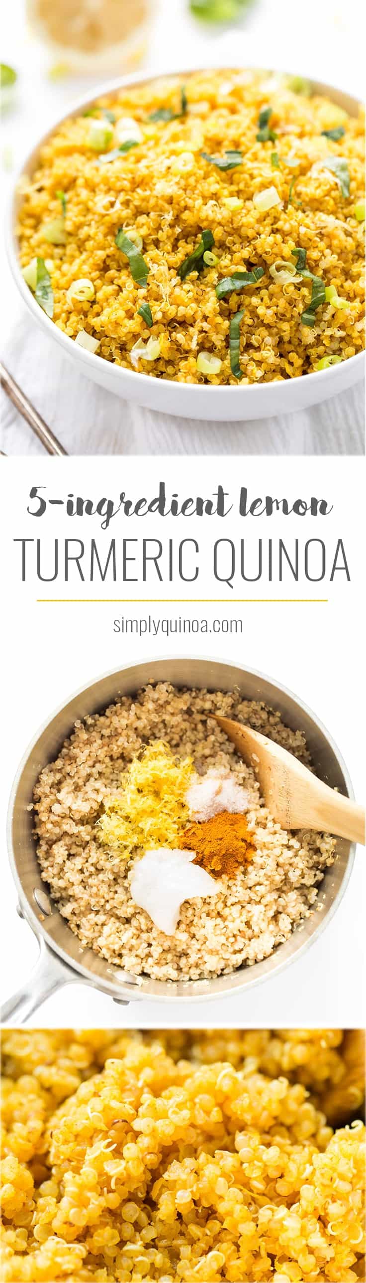 Lemon Turmeric Quinoa made with just 5 INGREDIENTS! So simple and the perfect way to spice up your next Indian or Middle Eastern feast!