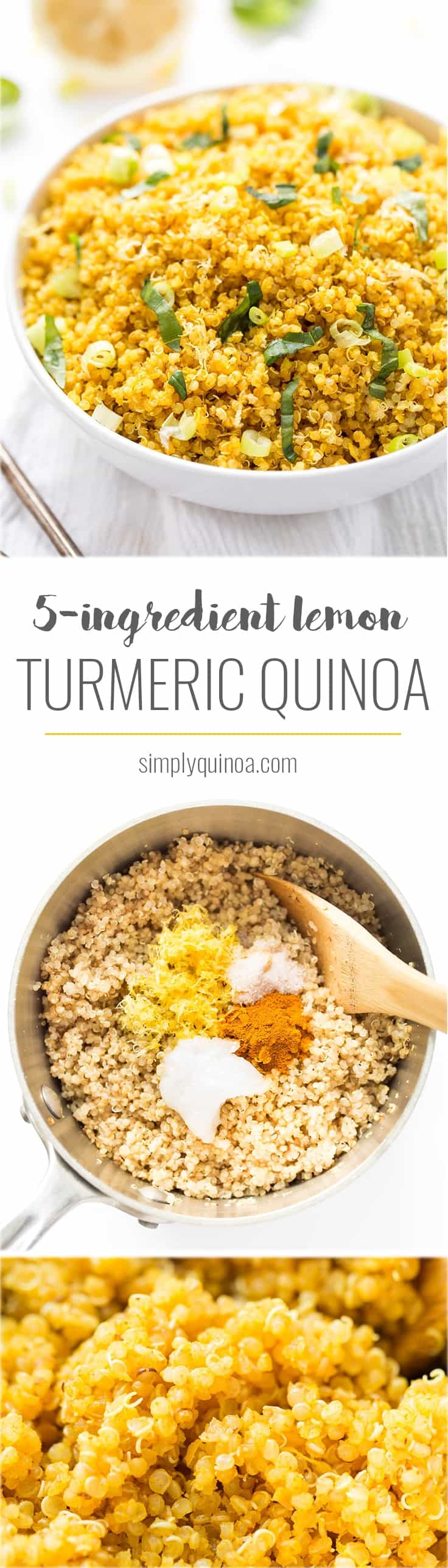 Lemon Turmeric Quinoa made with just 5 INGREDIENTS! So simple and the perfect way to spice up your next Indian or Middle Eastern feast!