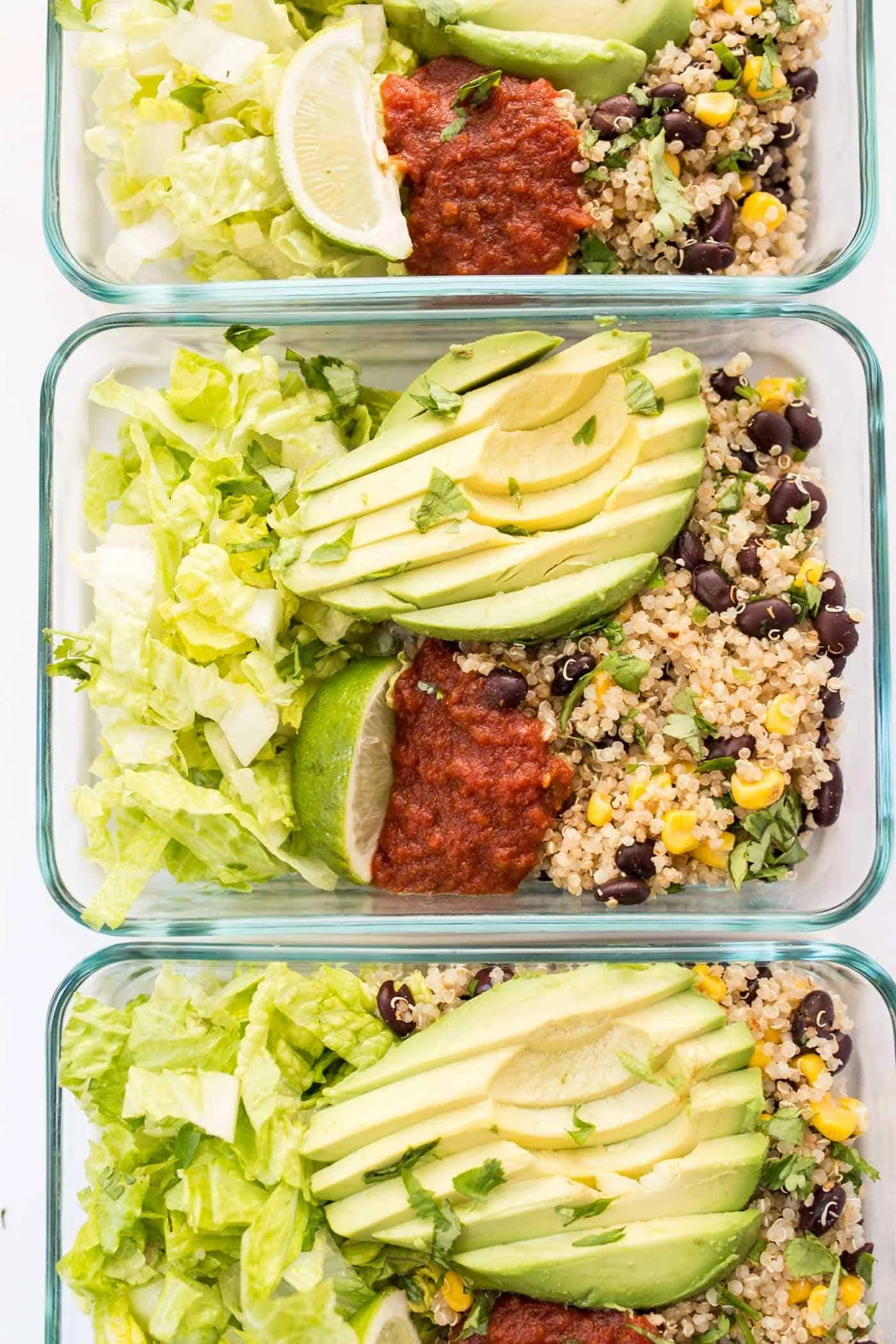 Meal Prep with these simple vegetarian quinoa burrito bowls -- recipe makes 5 FULL MEALS!