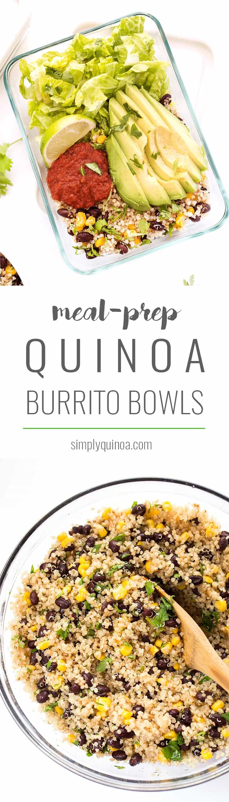 Vegetarian Quinoa Burrito Bowls -- perfect for meal prep and ready in under 20 minutes!