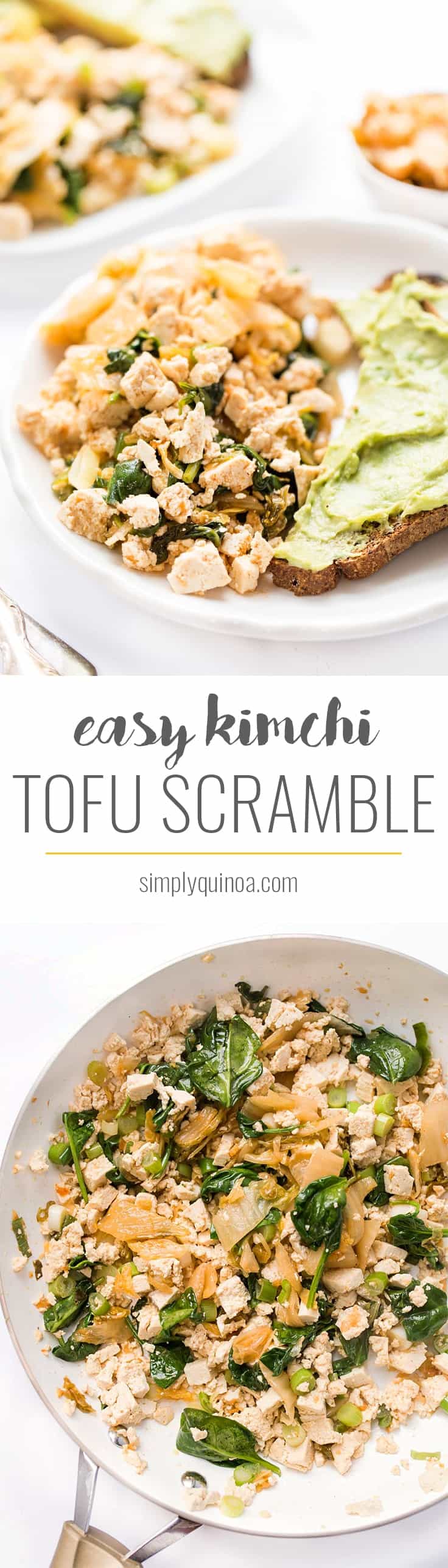 This KIMCHI TOFU SCRAMBLE is a protein-packed, plant-based breakfast that takes just 5 minutes to make and is a wonderful alternative to scrambled eggs!