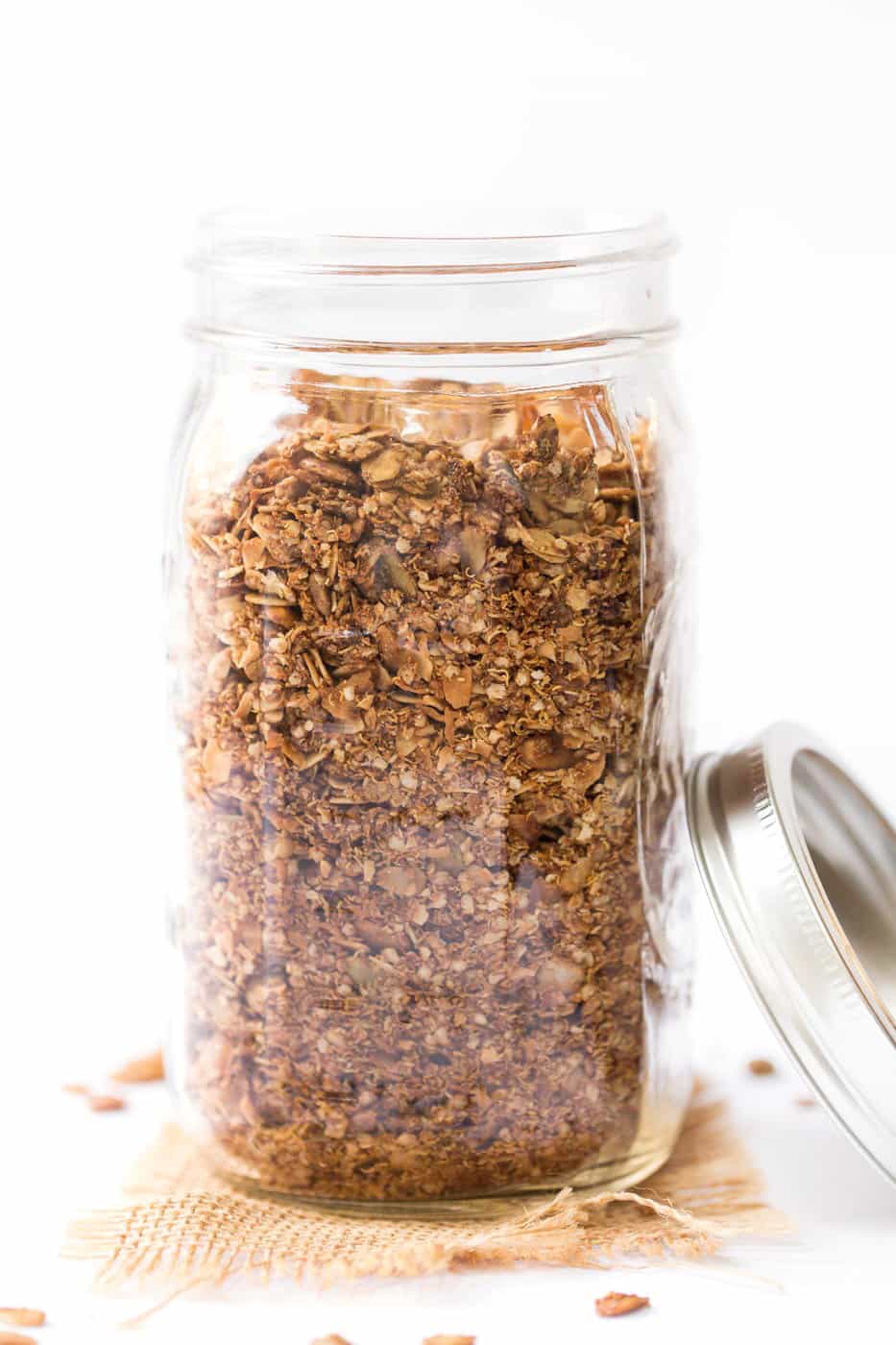 This Maple Quinoa Granola uses a blend of rolled oats and quinoa flakes to make the perfect crunchy, clustery texture!