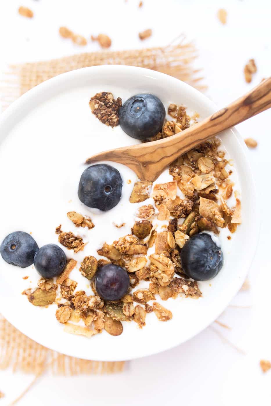 Maca & Maple Quinoa Granola -- sweet mapley clusters, crunchy bites of coconut and tons of good-for-you ingredients!