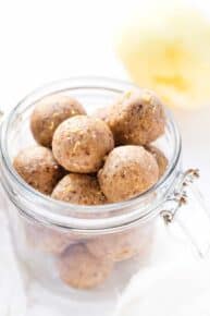 These NO BAKE Lemon Protein Balls are the perfect healthy snack to take on the go. Packed with protein, healthy fats and carbs to fuel you all day long!