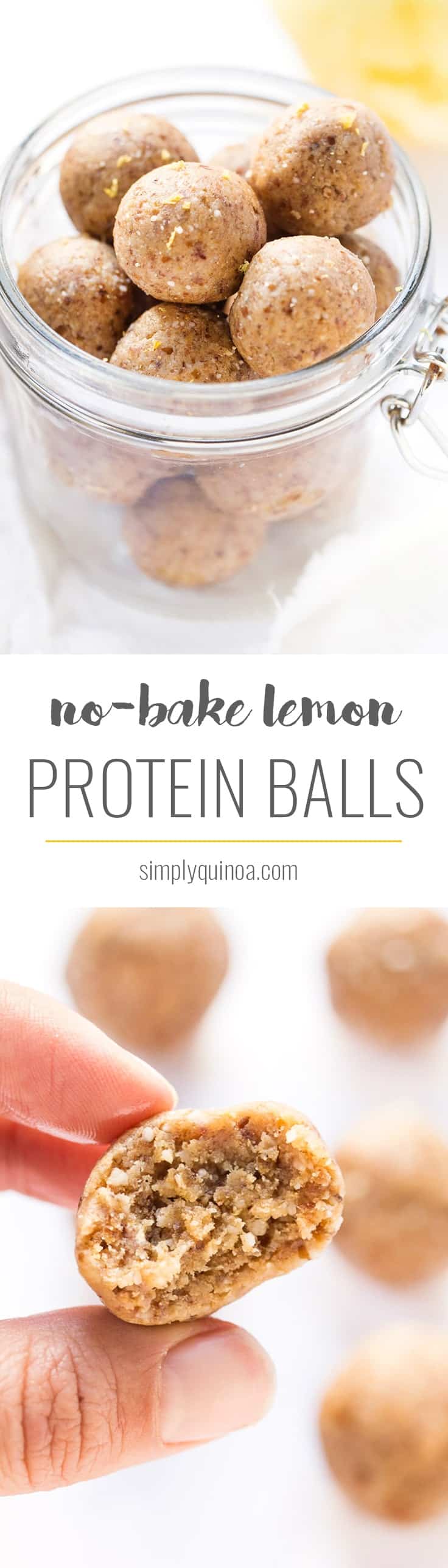 These NO BAKE Lemon Protein Balls are the perfect healthy snack to take on the go. Packed with protein, healthy fats and carbs to fuel you all day long!