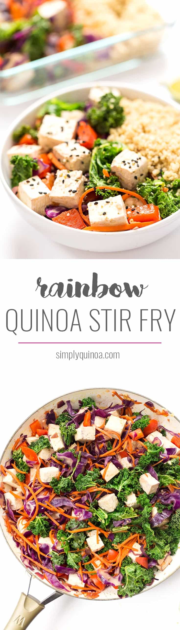 This rainbow vegetable quinoa stir fry is a one-pan meal that is ready in under 20 minutes. Easy to make, simple ingredients and over 17g of plant-based protein per serving!