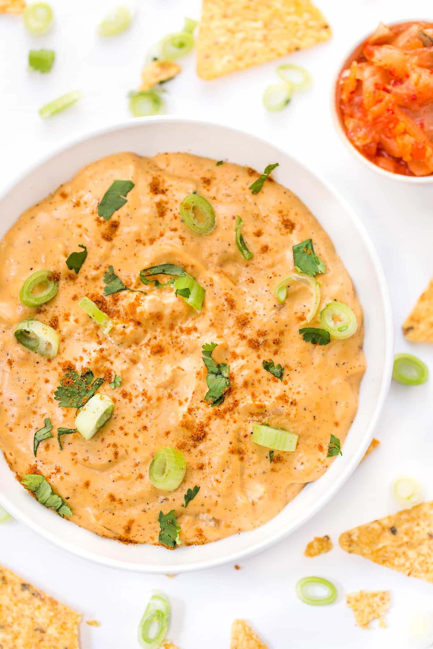 Vegan Kimchi Queso Dip -- the ultimate appetizer or snack to serve with tortilla chips &amp guac!