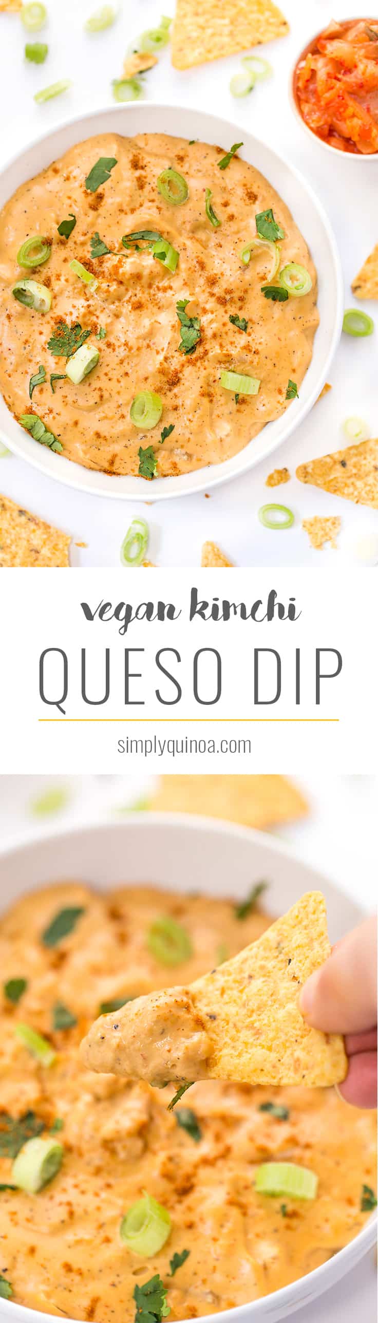 VEGAN KIMCHI QUESO -- A healthy spin on queso dip, this vegan kimchi queso is made with only whole food ingredients and still has all the flavor of the traditional recipe