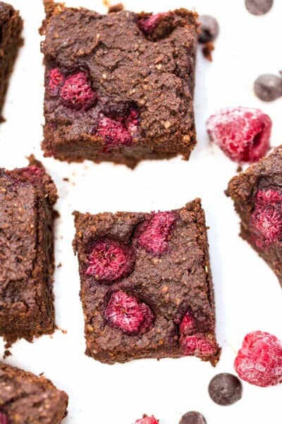 Vegan Raspberry Quinoa Brownies -- super fudgy, chewy and HEALTHY! Plus, they're made with avocado instead of oil