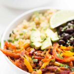 Black Bean Quinoa Fajita Bowls -- ready in just 20 minutes, this meatless meal is sure to make everyone happy!