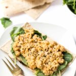 Smashed Buffalo Chickpea & Quinoa Flatbreads -- take just 10 minutes to make, are vegan and taste AMAZING!