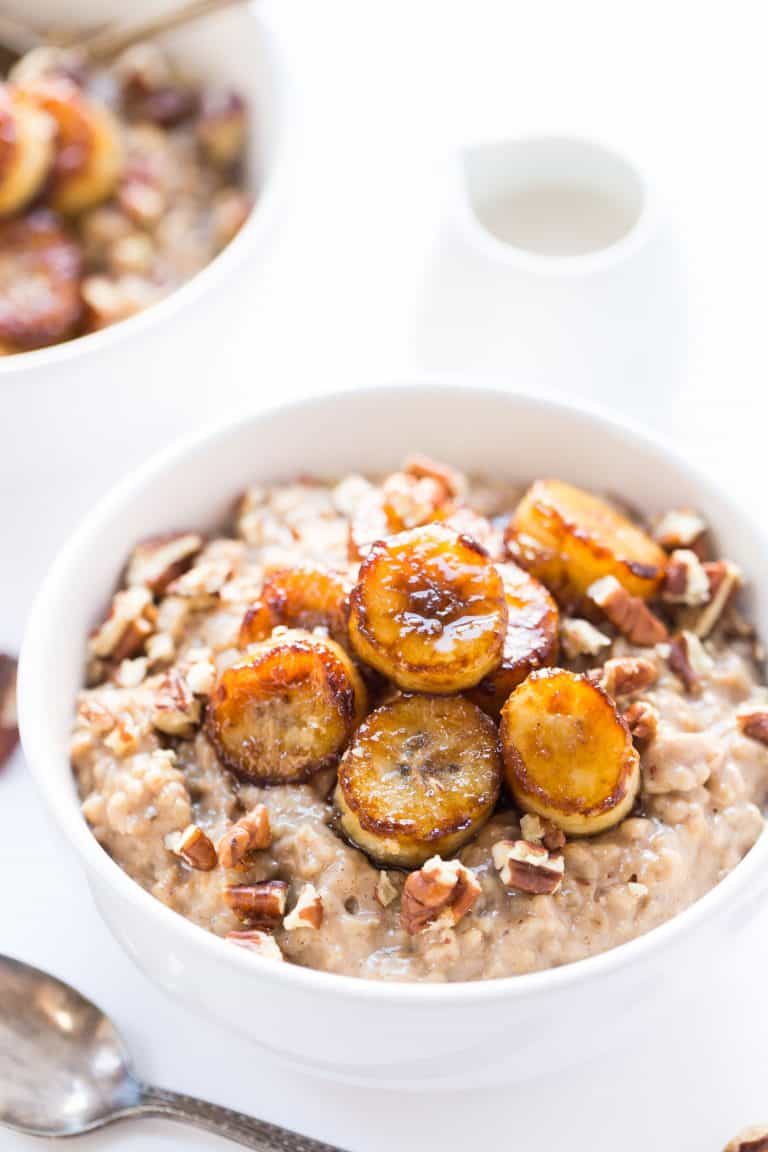 Creamiest Steel Cut Oats with Caramelized Bananas