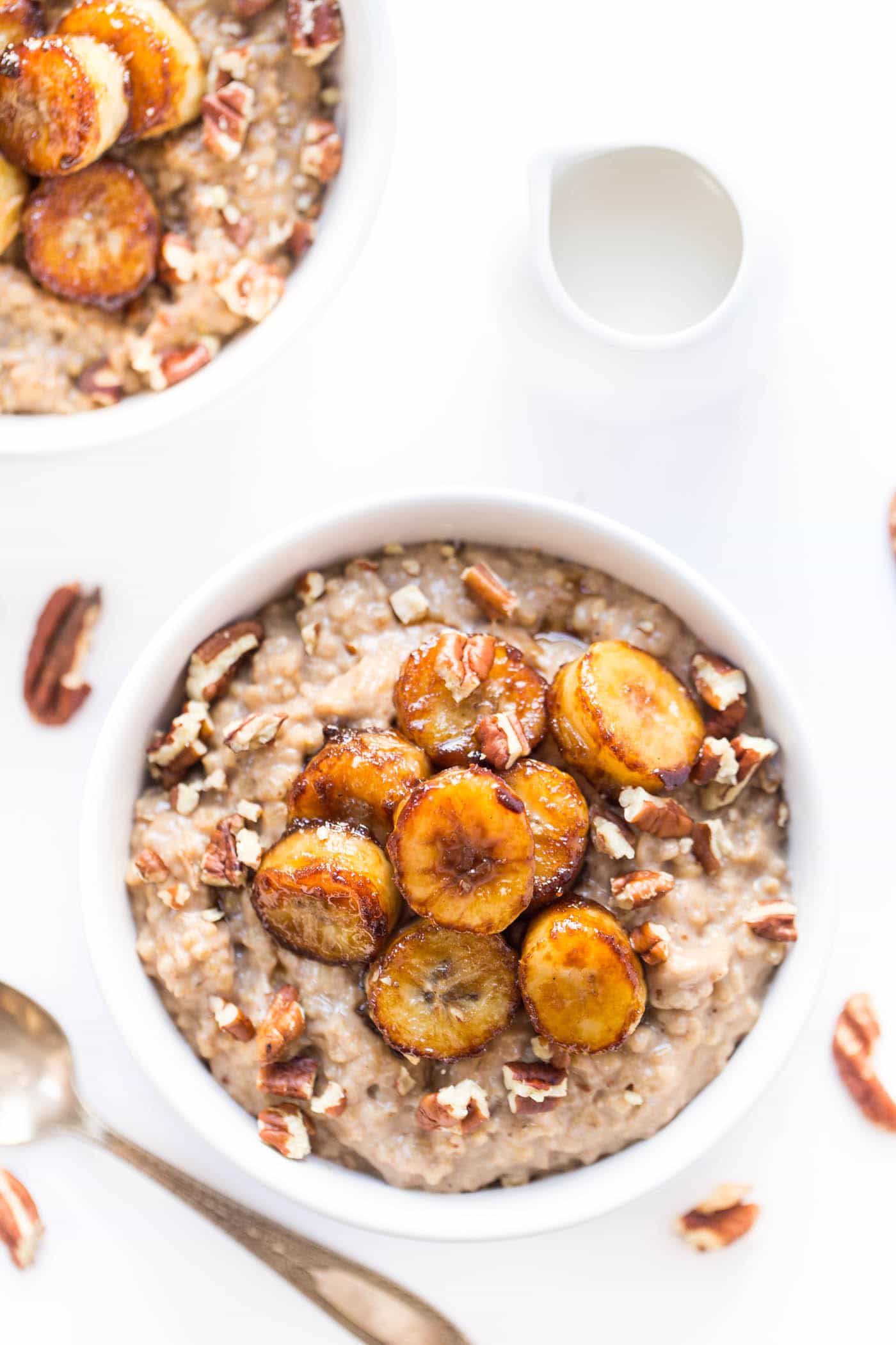 This is my method for making the CREAMIEST steel cut oats on the planet. Served with pan-fried caramelized bananas and pecans, it becomes the ultimate breakfast bowl!
