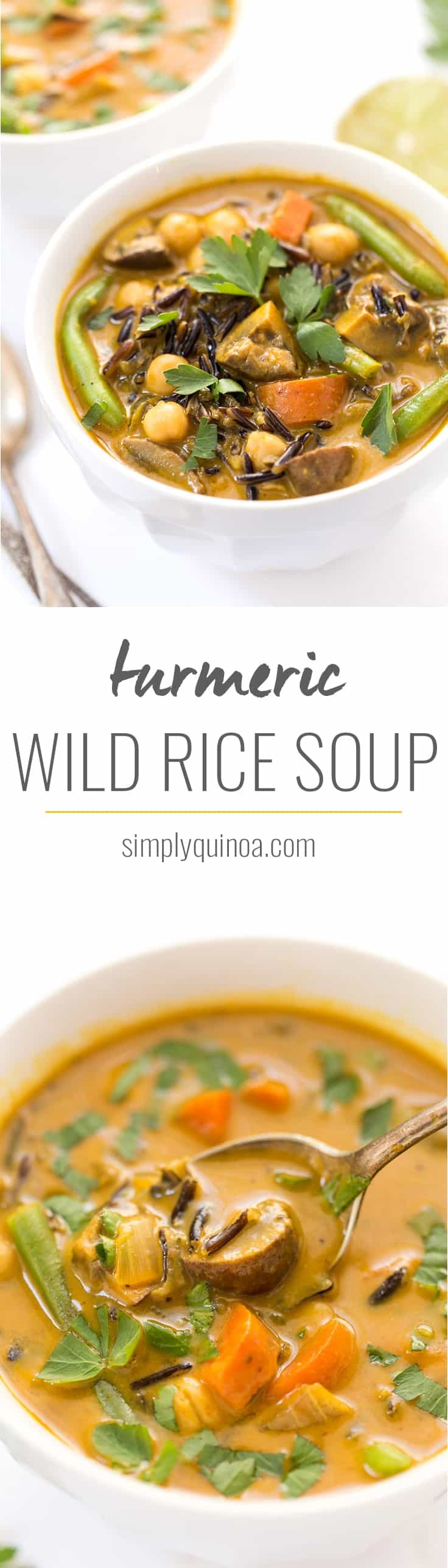 This ultra creamy coconut and turmeric wild rice soup is vegan and is packed with veggies. Makes for an easy one-pot dinner and freezes well for leftovers!