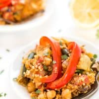 This easy Vegetarian Quinoa Paella is made in just ONE PAN, packed with flavor and is ready in less than 40 minutes!
