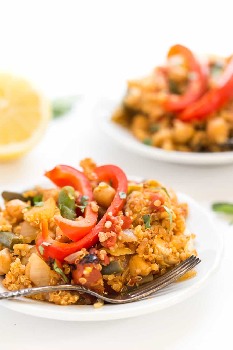 This ONE PAN Vegetable Quinoa Paella is a cinch to make and is ready in under 40 minutes!