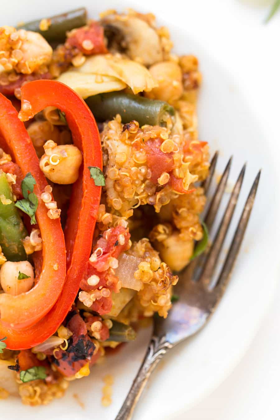 This ONE PAN Vegetable Quinoa Paella is a cinch to make and is ready in under 40 minutes!
