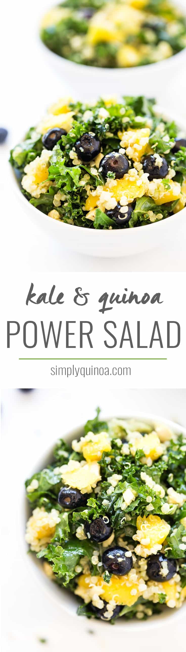 A healthy, nutrient-packed salad, this Tropical Kale & Quinoa Power Salad is a perfect lunch or side dish recipe. Comes together in 10 minutes and stores well for leftovers!