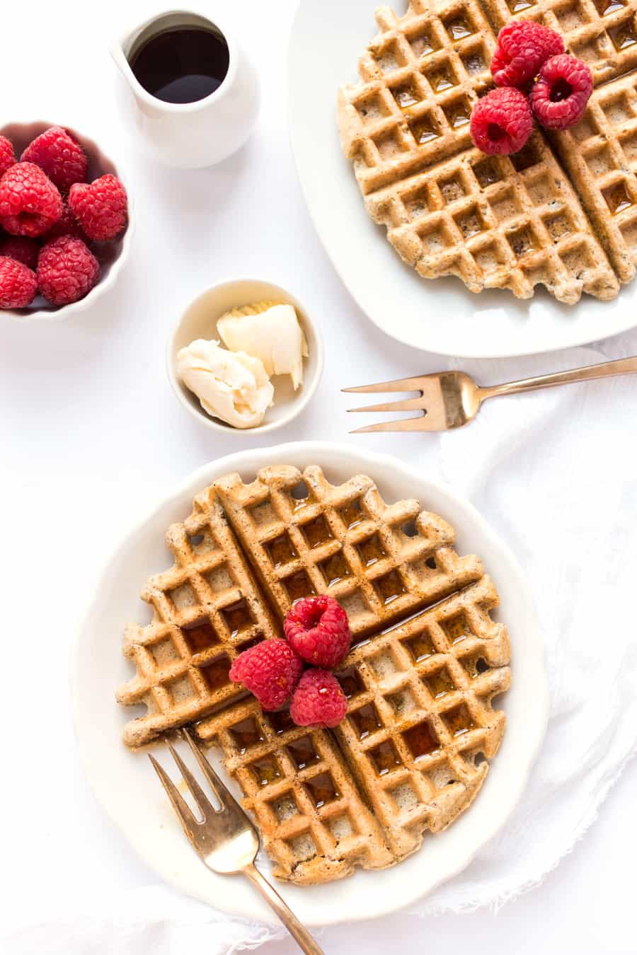 These ALMOND FLOUR WAFFLES are what breakfast dreams are made of! With a blend of wholesome, high-protein flours they're hearty and fluffy at the same time!