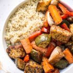sheet pan balsamic vegetable quinoa bowl recipe for meal prep