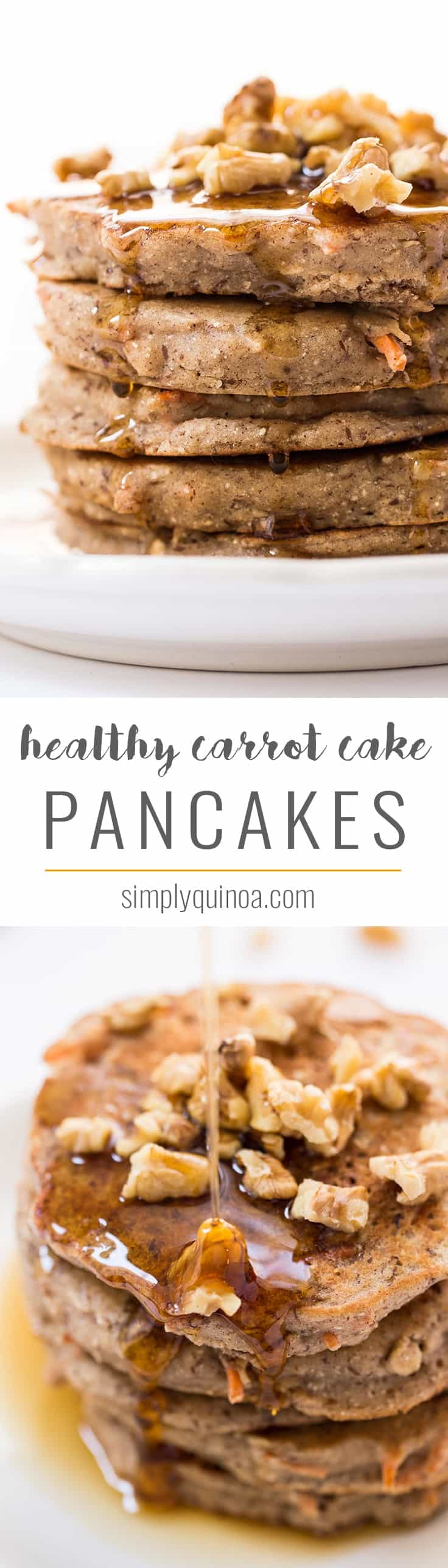 These HEALTHY Carrot Cake Pancakes are packed with nutritious ingredients like quinoa, almond, flax and coconut! The perfect way to kickstart your day!