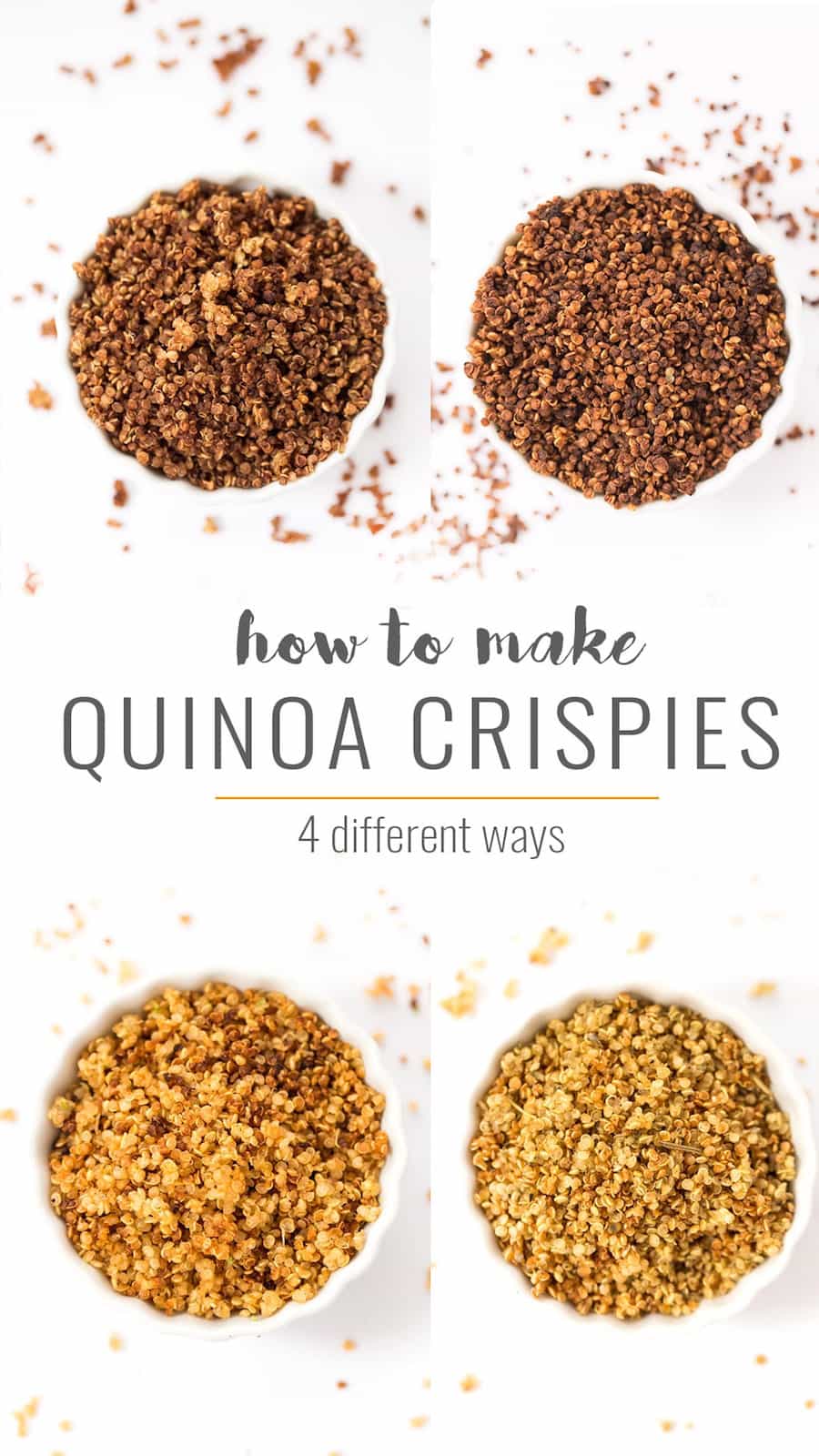 Loving these 4 DELICIOUS ways to make Quinoa Crispies -- in chocolate, cinnamon sugar, sriracha lime and italian herb!