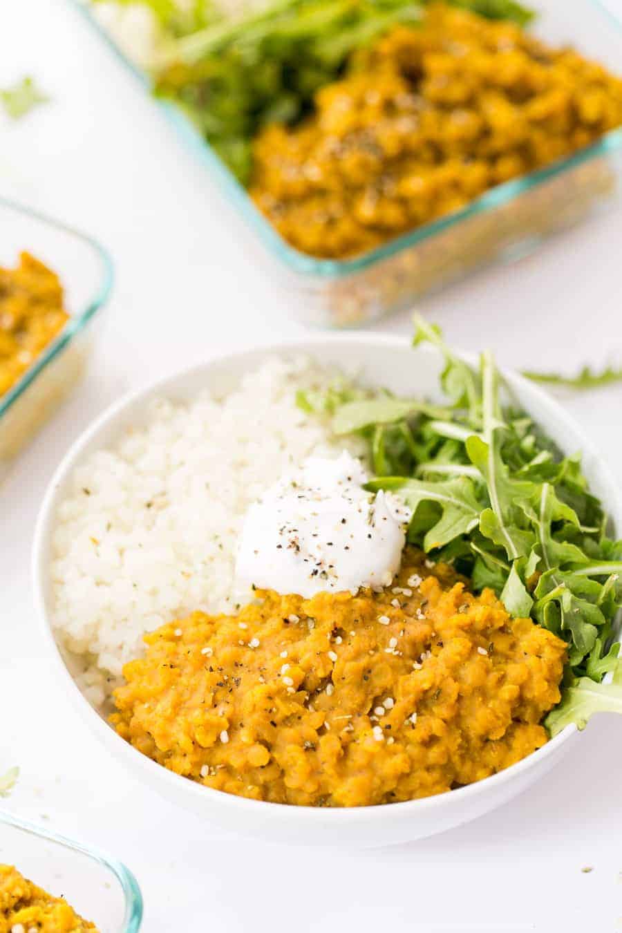 This vegan RED LENTIL DAL is made with just 9 ingredients, in one pot and under 15 minutes!