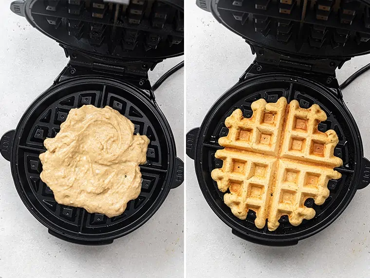 Cooking waffle batter in a waffle iron