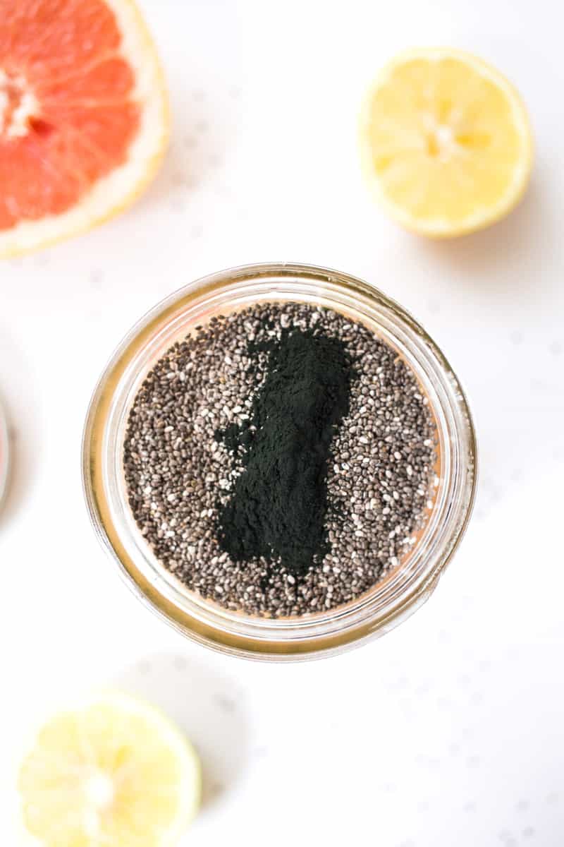 DETOX CHIA FRESCA -- with grapefruit, lemon and spirulina to help flush toxins and hydrate your system! 