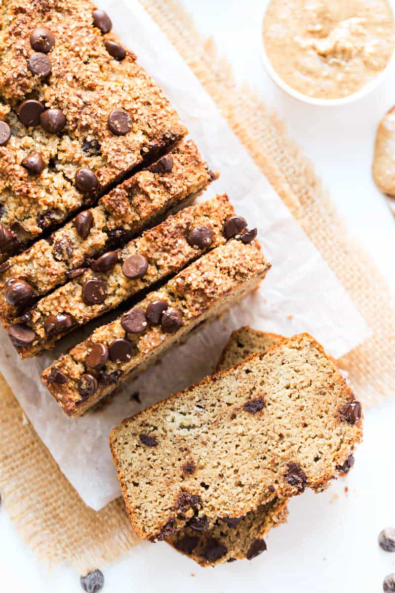 This is the most INSANELY DELICIOUS Chocolate Chip Banana Bread and it's made with 100% healthy ingredients -- almond flour, quinoa flour, flax and more!