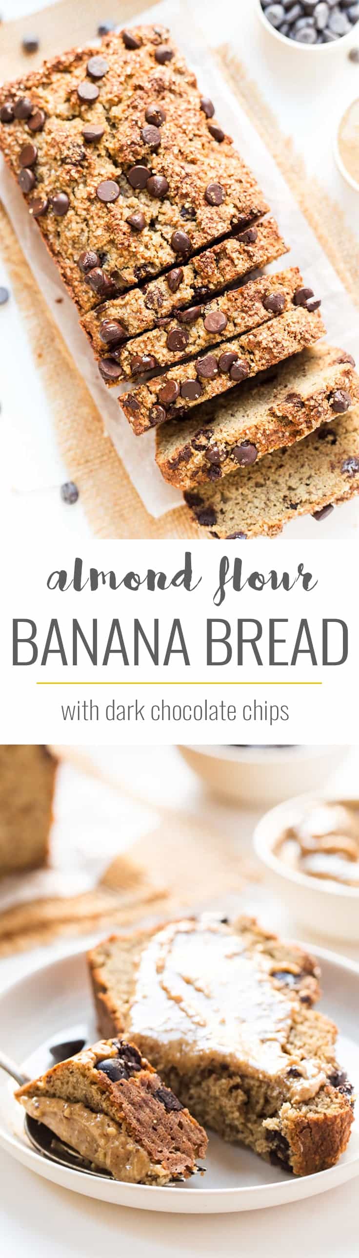 This is the most INSANELY DELICIOUS Chocolate Chip Banana Bread and it's made with 100% healthy ingredients -- almond flour, quinoa flour, flax and more!