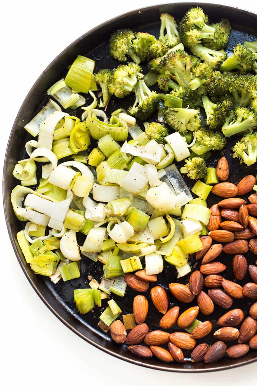 How to make THE BEST Broccoli Quinoa Salad with roasted leeks, toasted almonds and a honey-lemon dressing!