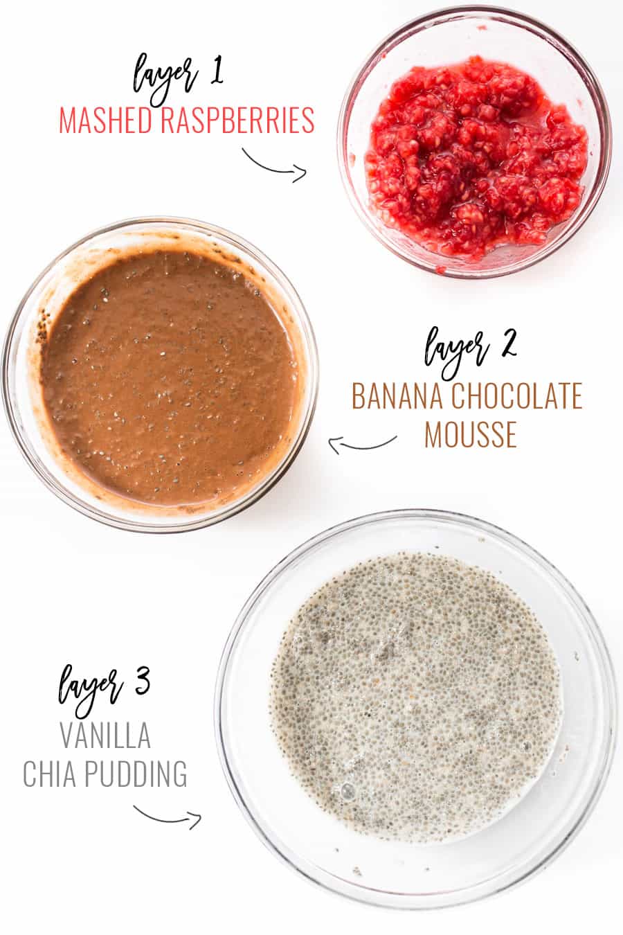 This AMAZING Layered Chia Parfaits have chocolate, chia pudding and a raspberry topping!