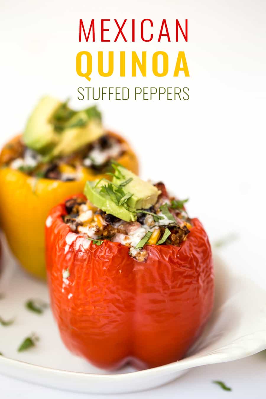 These delectable MEXICAN QUINOA STUFFED PEPPERS are a hearty, plant-based entree that is easy to make, packed with flavor and doubles as a great meal-prep option as well!