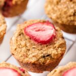 These SKINNY Strawberry Banana Oatmeal Muffins are made with out any refined sugar, eggs, oil OR dairy!