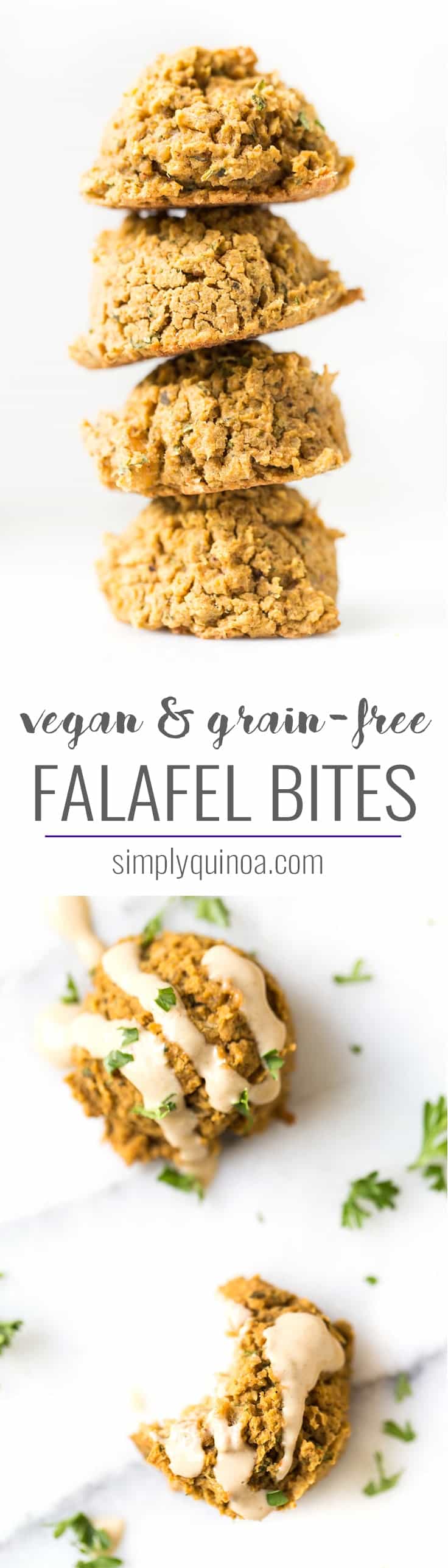 Try these insanely DELICIOUS Grain-Free Falafel Bites! They're perfect on top of salads, as a protein for buddha bowls or served as a healthy appetizer!