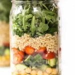 MASON JAR SALADS with lemon-mustard dressing, chickpeas, veggies and QUINOA!