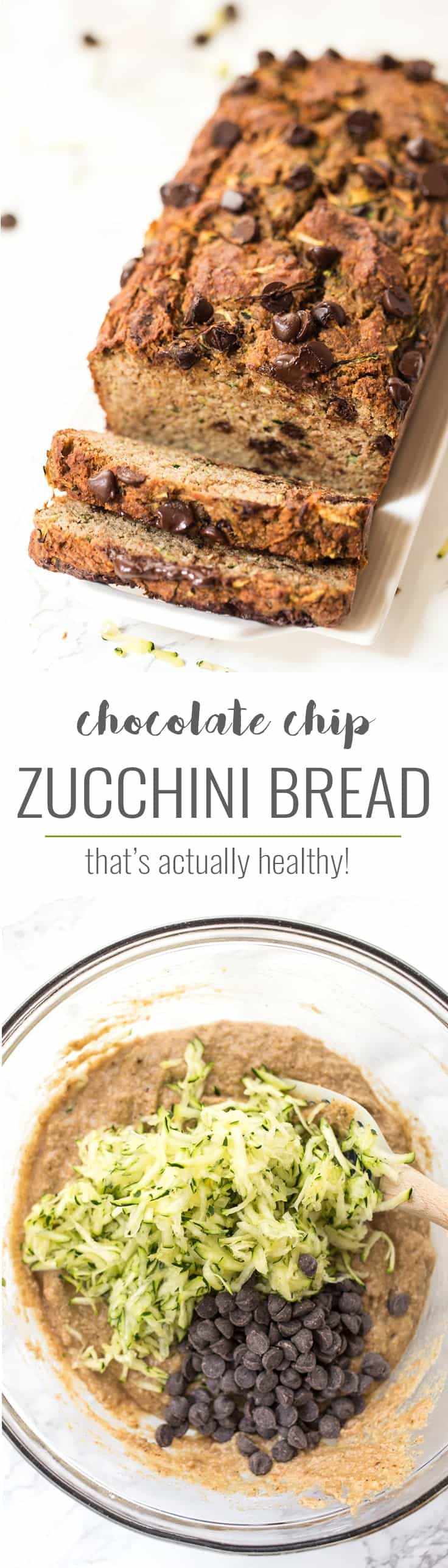 This HEALTHY Chocolate Chip Zucchini Bread recipe makes for an epic breakfast or snack! High in protein, healthy fats, complex carbs and minimally sweetened!