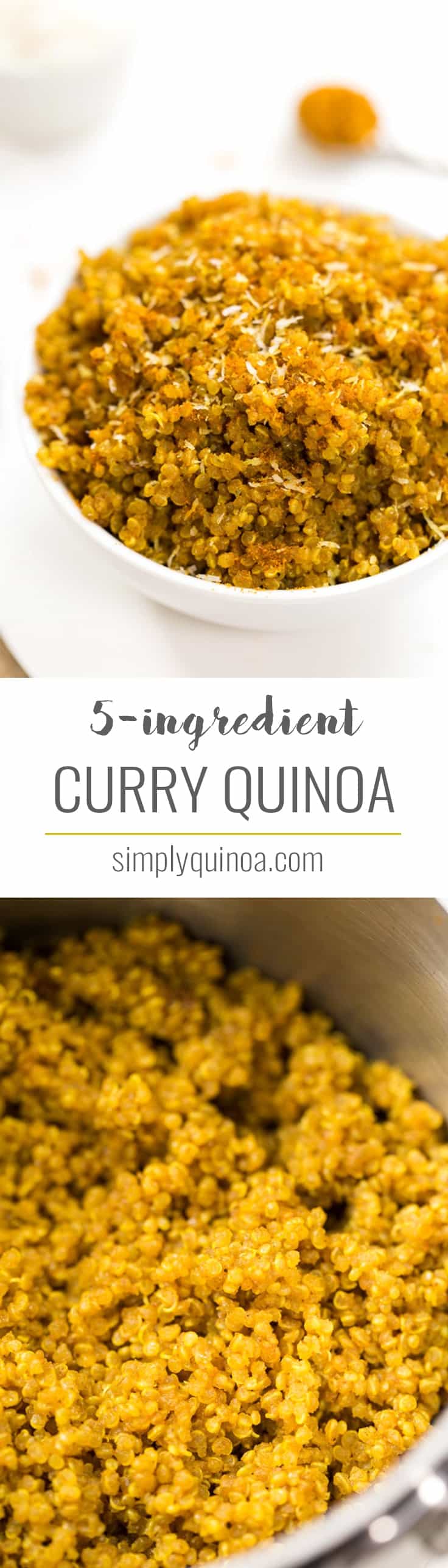 Serve this healthy 5-INGREDIENT Coconut Curry Quinoa with your next Indian meal! It's quick, easy, flavorful, uses just 5 ingredients and makes the perfect side dish!