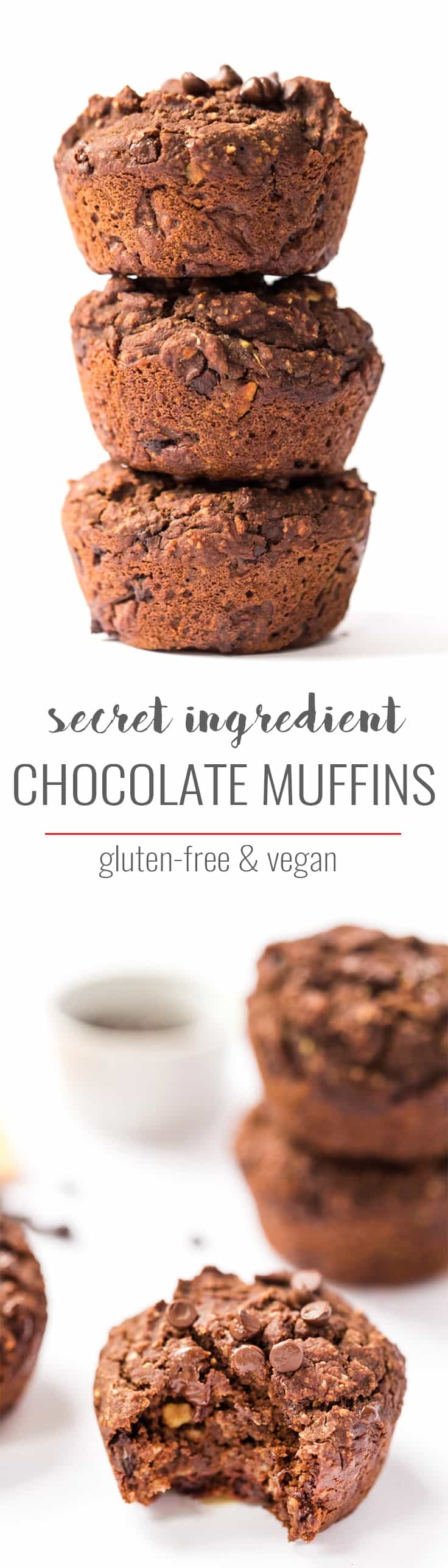 These healthy DOUBLE CHOCOLATE Muffins are vegan, gluten-free and made with a secret ingredient that makes them full of fiber and naturally sweet!