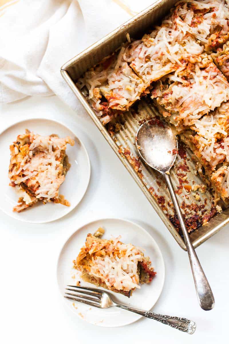 The ULTIMATE Vegan Eggplant Lasagna with roasted eggplant, cashew ricotta and homemade marinara sauce!