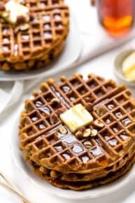 These HEALTHY Omega-3 Sweet Potato Waffles are the perfect weekend breakfast! They're light, fluffy, flavorful and also gluten-free!