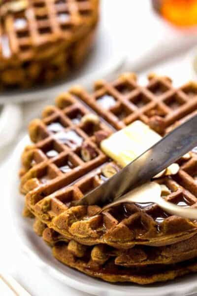 These HEALTHY Omega-3 Sweet Potato Waffles are the perfect weekend breakfast! They're light, fluffy, flavorful and also gluten-free!