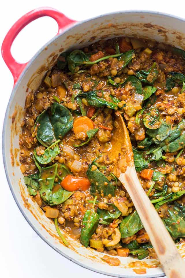 These ONE POT Moroccan Lentils + Quinoa are a high-protein, absolutely DELICIOUS, plant-based meal the whole family will love!