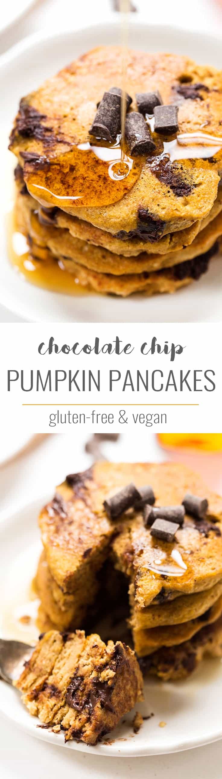 These VEGAN Pumpkin Chocolate Chip Pancakes are the perfect healthy treat to start your day. Packed with fiber, they're also free of the top 8 allergens!